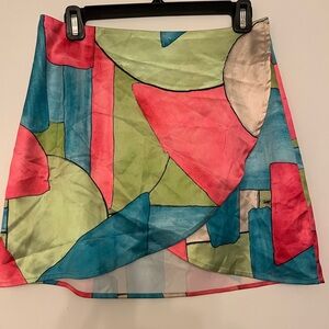 Forever 21 Pink and Green Asymmetrical Mini Skirt